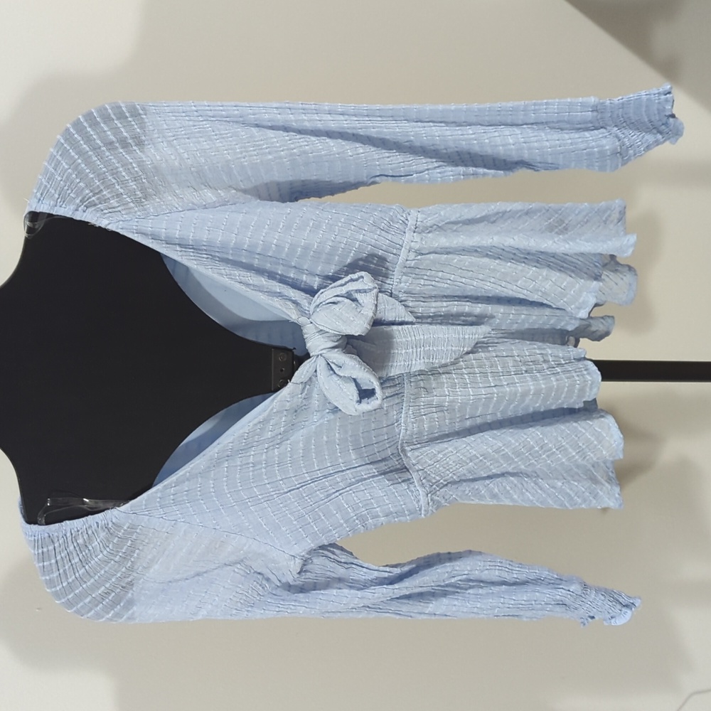 Blue Front-Tie Blouse